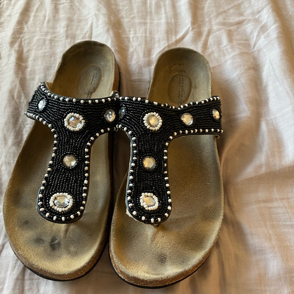 Indigo Black and White Beaded Footwear